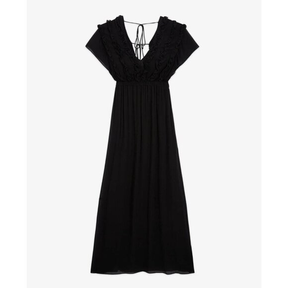The Kooples Black Maxi Dress Ruffled Short Sleeve Dress - S - NWT - Picture 2 of 9